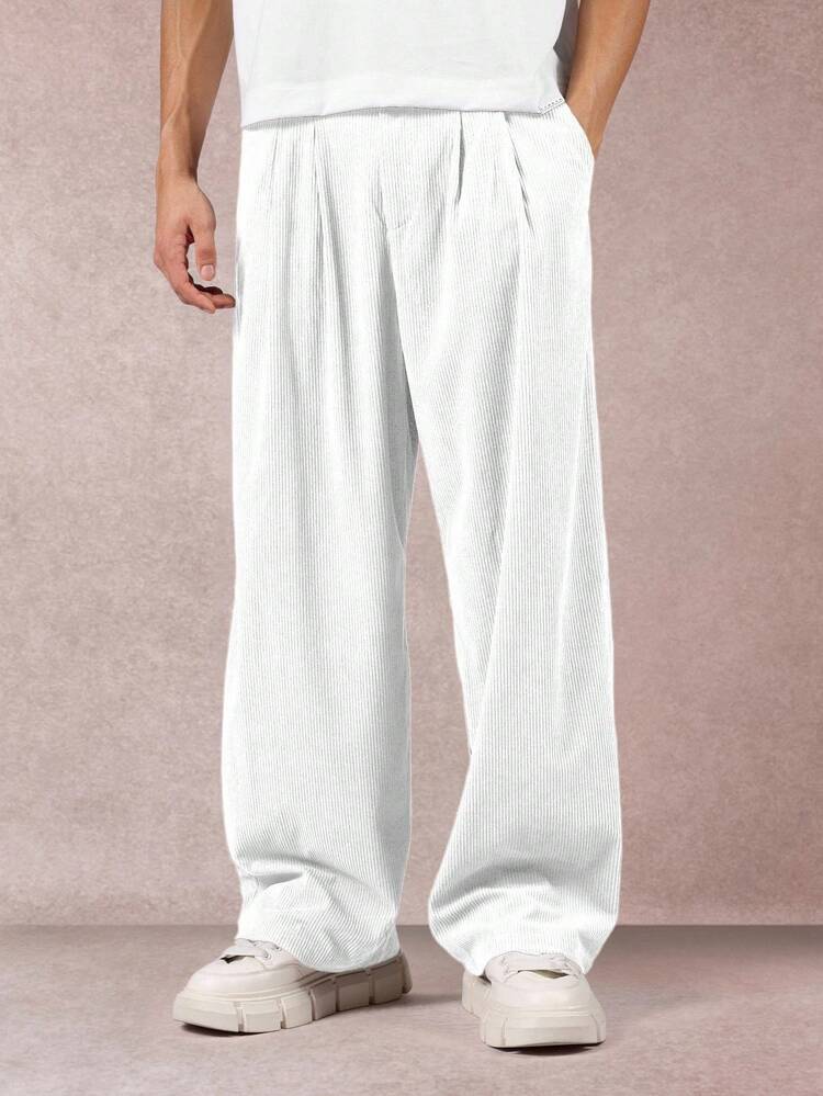 SUMWON Wide Leg Corduroy Pants High Waist Pleated Ribbed Palazzo Trousers Winter Fall Comfort Bottoms Casual Everyday Wear Relaxed Fit Baggy Style