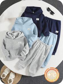 SHEIN Bộ 6 món/Bộ đồ thể thao dễ thương cho bé trai/bé gái, áo hoodie in chữ đan và quần jogger, quần áo trẻ em Unisex cho mùa thu/đông - Nhiều màu - Xem 8