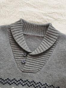 SHEIN Vintaside Kids 男童休闲几何图案针织毛衣和裤子套装，秋冬 - 彩色 - 查看 4