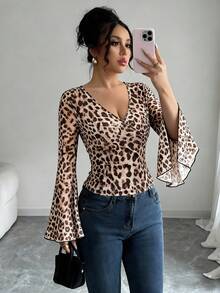 Modelyn Áo cánh tay dài cổ chữ V họa tiết da báo thanh lịch và thời trang dành cho nữ - Nhiều màu - Xem 2