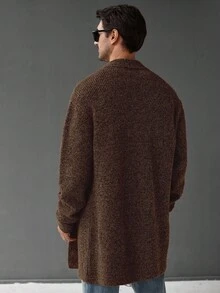 Manfinity Homme Men's Solid Color Drop Shoulder Casual Loose Knit Ribbed Long Sleeve Cardigan, Fall/Winter - Rust Brown - View 2