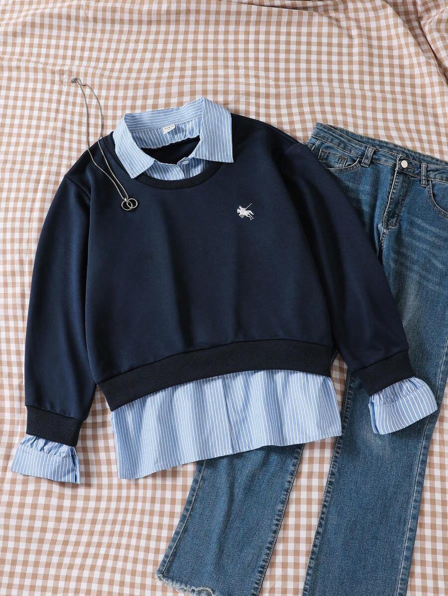 Teen Girl Striped Print Long Sleeve Sweatshirt