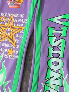 ROMWE MEN Street Life Men Double-Layer Waistband Printed Patchwork Flared Sweatpants, Fall - Multicolor - View 4