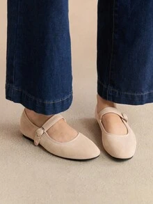 Rosivie Retro Buckle Decor Flat Shoes, Versatile & Elegant, Suitable For Spring/Summer, Grey - Apricot - View 9