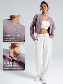 GLOWMODE Mỗi ngày Lông cừu Túi Quần skinny Bóng chày Jacket thể thao Với Ngón tay cái Hằng ngày Đồ ngủ - Elderberry - Xem 2