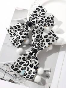 ROMWE Grunge Punk 2个Y2K风格复古优雅朋克哥特黑色皮革双透气蝴蝶结装饰DIY发夹爪发卡，适合姐妹、朋友日常佩戴或节日礼物，万圣节 - 黑白色-8 - 查看 7