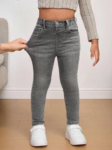 Kleine Mädchen Graue Jeans Stretch Skinny Hose