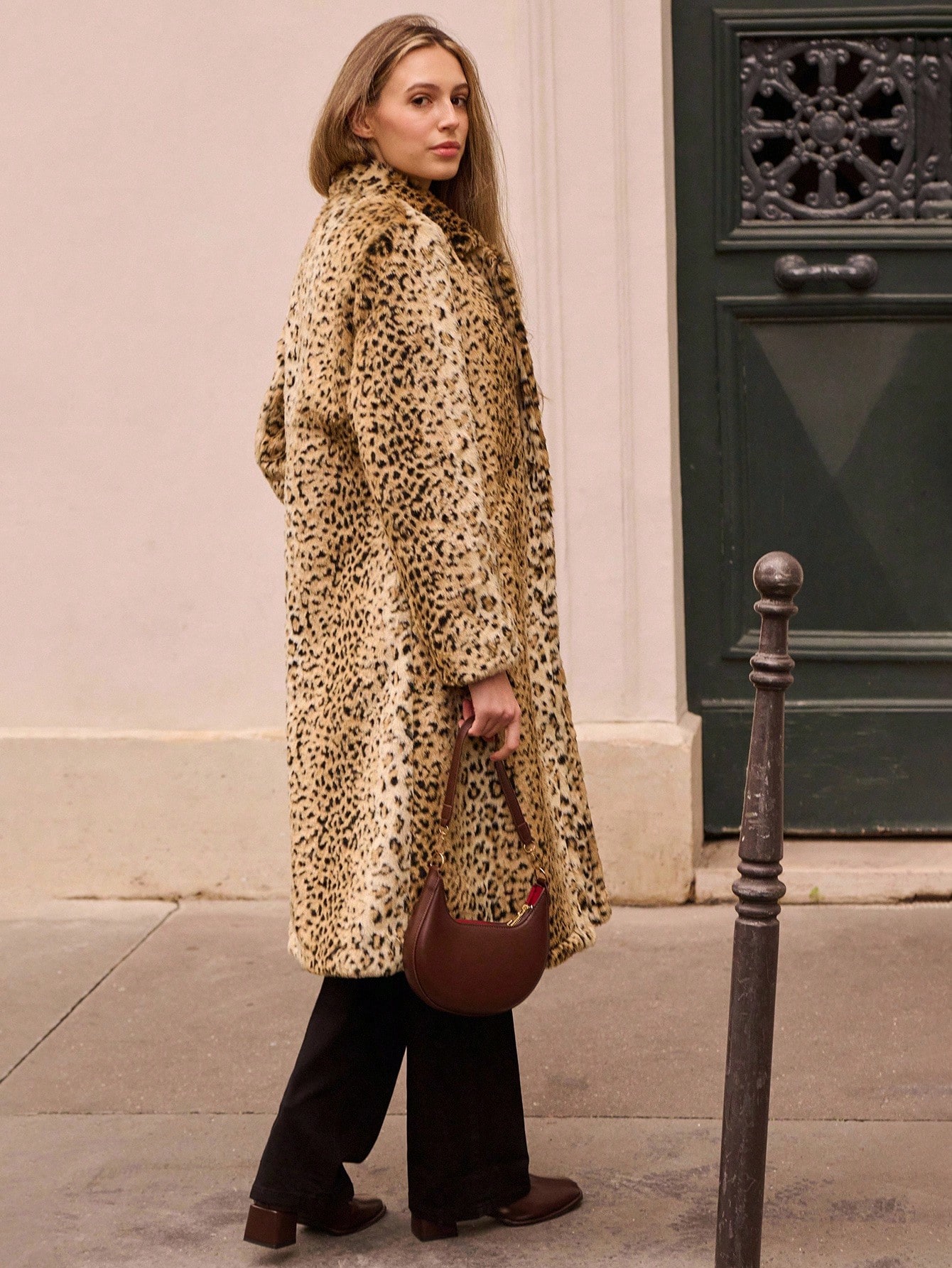 Vintage Leoparden-Muster Kunstfell Doppelreiher Mantel Herbst Winter Frauen Kleidung Herbst Winter