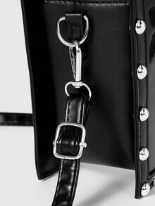 ROMWE Goth 迷你时尚铆钉朋克摇滚花卉压花手提包女士菱形斜挎包 - 黑色 - 查看 5