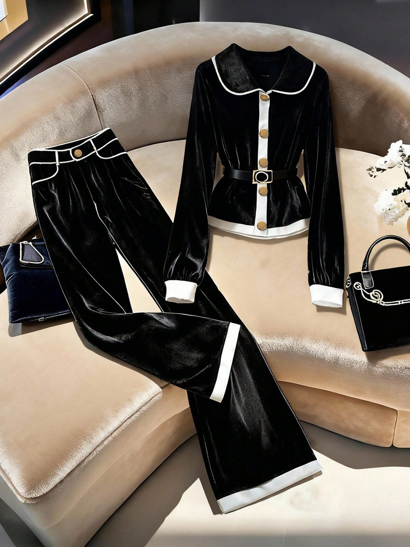 GlowEve كارديجان بياقة بيتر بان ذو لون متباين أسود...