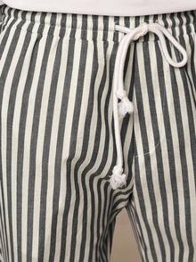 HIMLAND Men Casual Woven Vertical Striped Mid-Waist Drawstring Tapered Pants, Fall