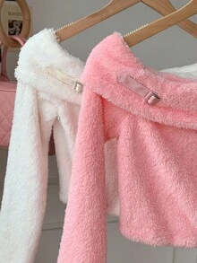 Comfortcana Women's Casual Fluffy Off Shoulder Long Sleeve T-Shirt, Autumn/Winter