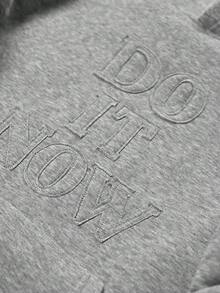 Manfinity Hypemode Sudadera con capucha casual de manga larga con bolsillo, diseño de parche bordado con eslogan, forro térmico gris para hombre en otoño/invierno