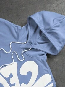 PAVTROS 男士字母印花长袖抽绳连帽衫和运动裤休闲西装男士两件套服装蓝色，秋季服装 - 淺藍色 - 查看 3