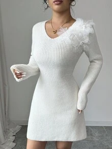 Selianne Nouvelle robe pull en tricot de style minimaliste pour femmes, mode chic et polyvalente européenne et américaine - Nude - Voir 4