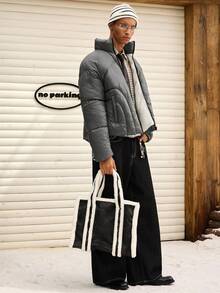 SWAVVY Men's Solid Color Zip-Up Casual Short Winter Jacket - Black - View 4