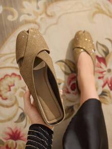 CUCCOO TILAWA 女式方头手工编织一脚蹬平底鞋，透气休闲舒适简约时尚乐福鞋，春夏季 - 杏色 - 查看 3