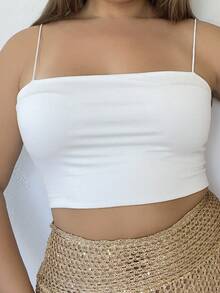 Nezia Cruz Solid Slim Cami Crop Top - White - View 4