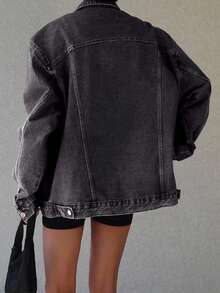 DAZY Women's Loose Fit Denim Jacket And Coat - Black - View 4