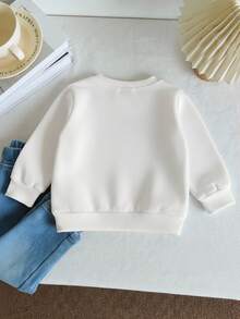 SHEIN Söt Cappuccino Balettdansös Bokstavstryck Rund Hals Långärmad Fleecetröja för Babyflicka, Lämplig för Utflykter på Höst/Vinter - Vitt - Visa 2