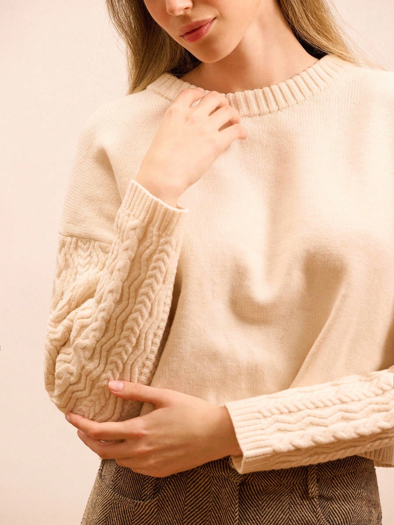 Cable Sleeve Jumper With Slit Back Detail Spring Women Spring Spring Women Spring Summer Office Top Business Casual Top