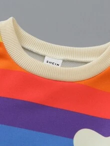 SHEIN Explorewe Young Girls Dress,Casual Long Sleeve Sweatshirt Dress With Plaid Skirt Hem,Ribbed Collar Patchwork,School,Orange,Autumn,Pride Month Spring/Autumn - Multicolor - View 6