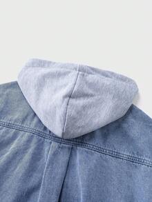 SHEIN 青少年男孩时尚休闲 Y2K 复古酷炫街头返校学院风蓝色牛仔灰色针织连帽宽松长袖牛仔外套，适合青少年男孩日常穿着，柔软舒适，也适合青少年男孩秋冬季派对、节日和街头服饰以及校园服装。