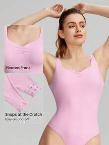 GLOWMODE FeatherFit™ High-Cut U-Back Pleated Crotch Snap Closure Bodysuit Light Support Yoga Pilates Studio Gym Daily - Bubblegum Pink - View 3