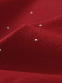SHEIN Girls'Rhinestone Embellished Turtleneck Long Sleeve T-Shirt,Burgundy Autumn Elegant Party Fully Studded Design,Soft & Comfortable Fabric Versatile - Burgundy - View 8