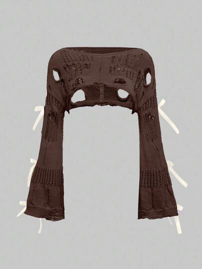 Kawaii Suéter de mujer con hombros descubiertos y lazo grande y suave