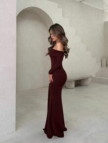 Jemour Sukienka maxi z odkrytymi ramionami i długim rękawem, wakacje, lato, wiosna, romantyczna, wesele, ukończenie szkoły, bal maturalny, wakacje, wesele, elegancka, urodziny, kościół, wieczorne wyjście - Kawa - Zobacz 5