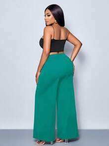 SOLERSUN 大码女式纯色腰带阔腿裤，裤子，四季款式，派对，音乐会，通勤日常款式，音乐节，浪漫，情人节，度假 - 水鴨藍 - 查看 6