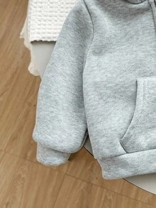 Newborn Baby Girl Cute Casual Solid Color Minimalist Hooded Jacket, Versatile For Autumn/Winter