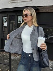 Elyressa 淑女编织优雅时尚的秋季通勤夹克 - 深灰色 - 查看 7