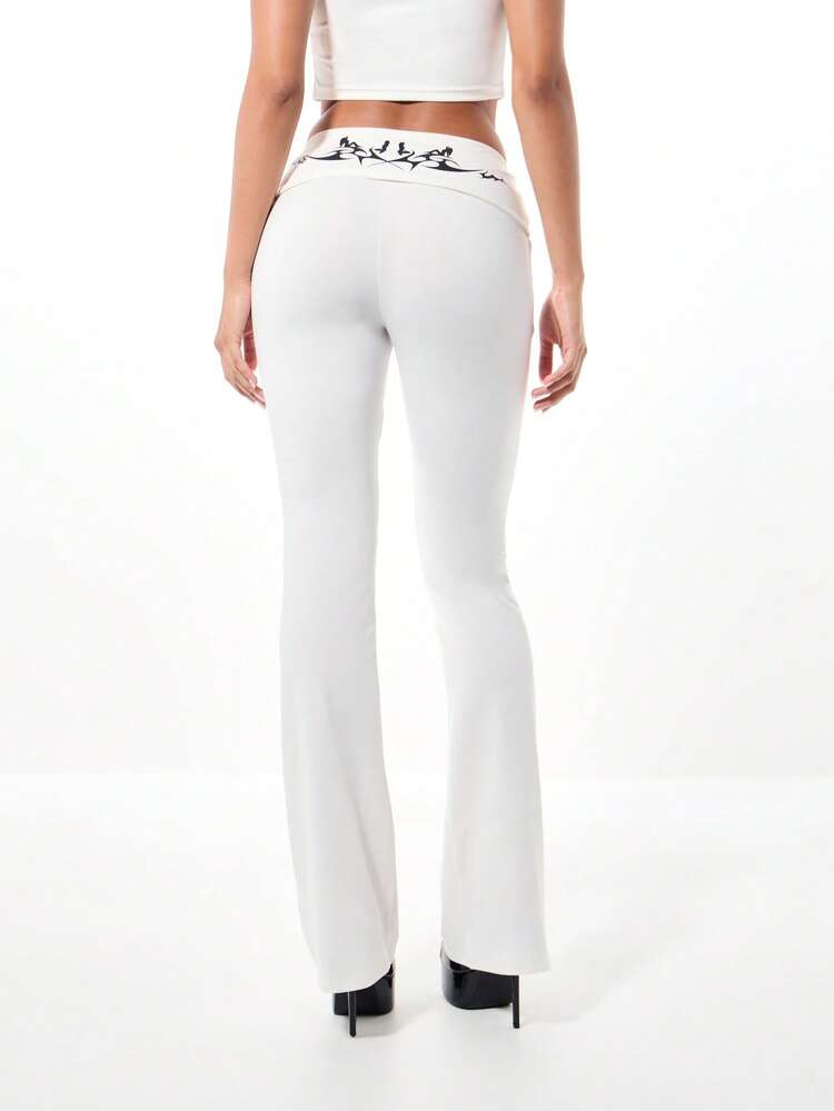 SUMWON WOMEN White Flared Pants With Design Waistband