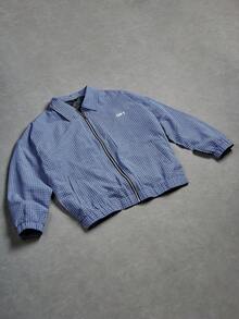 TOKVUE Men's Casual Jacket, INS Streetwear Plaid Zip-Up Loose Jacket, Suitable For All Seasons, Suitable For Music Festivals And Daily Wear, Gift For Boyfriend/Husband, Y2K Style , Blue Jacket , Blue Bomber Jacket , Plaid Jacket , Zip Up Jacket, Fall