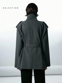 LYSMO 女士纯色简约高领长袖夹克，日常穿着 - 深灰色 - 查看 2