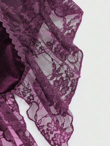 ROMWE Goth Kamisol Beludru Gelap Halloween & Renda Kontras - Purple - View 4