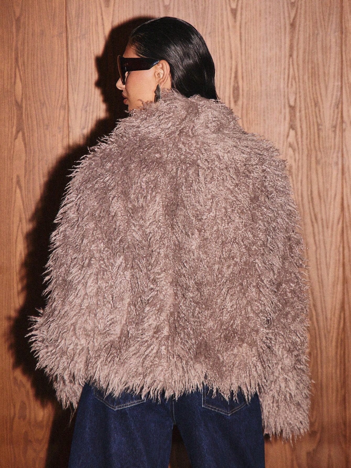 KIZN Shaggy Mongolian Faux Fur Coat With Long Sleeves