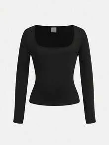 SHEIN Girlism Bộ 2 áo thun dài tay cổ tròn đơn giản, thoải mái dành cho bé gái tuổi teen - Màu Xám nhạt - Xem 3