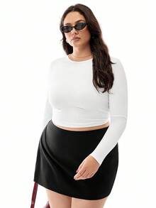 Solavibe Plus Solid Ruched Crop Tee - White - View 4