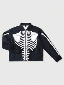 ROMWE MEN Street Life Men's Thick Skeleton Print Jacket, Autumn/Winter - Black - View 7