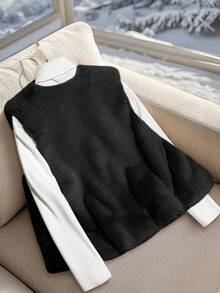 Franclia Chaqueta elegante sin mangas de unicolor con falso pelo de mujer