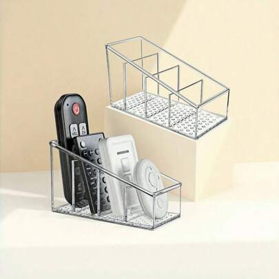 Boîte de rangement de bureau à domicile, support de rangement transparent pour télécommande, panier de rangement multifonctionnel à compartiments pour bureau, maquillage, cosmétiques et petits articles essentiels