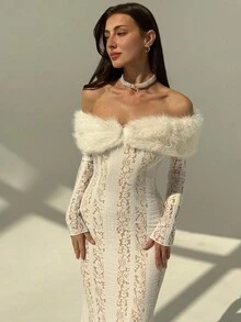 Aloruh Váy ren trễ vai thanh lịch cho nữ, trang phục dự tiệc mùa thu, trang phục mùa thu cho nữ, trang phục mùa đông cho nữ, trang phục mùa đông cho nữ, trang phục mùa đông, trang phục mùa đông cho nữ, váy dự tiệc dài cho nữ, váy dự tiệc thanh lịch cho nữ, váy dự tiệc cho khách dự tiệc, váy cho khách dự tiệc, váy trang trọng cho khách dự tiệc, váy dạ hội, váy cưới sang trọng cho đám cưới, áo ống trắng, váy dài tay thanh lịch, hẹn hò, lãng mạn, gợi cảm - trắng - Xem 2