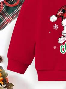 Conjunto de sudadera de cuello redondo de manga larga con estampado de gato navideño para bebé niña, estilo casual y versátil, adecuado para otoño/invierno/primavera, ligero y cómodo, ideal para usar en otoño/invierno, atuendo casual de moda, vuelta al colegio, reuniones, picnics al aire libre, fotografía callejera, campus, vacaciones, regalos - Rojo - Ver 4