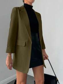 EURMUSE Women's Solid Color Blazer Jacket, Suitable For Work - Army Green - View 5