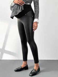 MaterniWear Maternity Solid Color Adjustable Waist PU Leather Leggings Maternity Leggings Pregnancy Pants Black Leggings For Women Pregnancy Clothing Leggings With Pockets  Black Pants  Black Pants Maternity Pants Pregnancy Leggings Maternity Clothes Pregnant Outfits Pregnancy Clothes Maternity Biker Short - Black - View 6