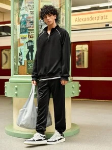 Whitmere 男士黑色長袖梭織運動衫，春秋款，套頭式，舒適休閒，適合疊穿，日常穿著，送給父親/丈夫的禮物 - 黑色 - 查看 6