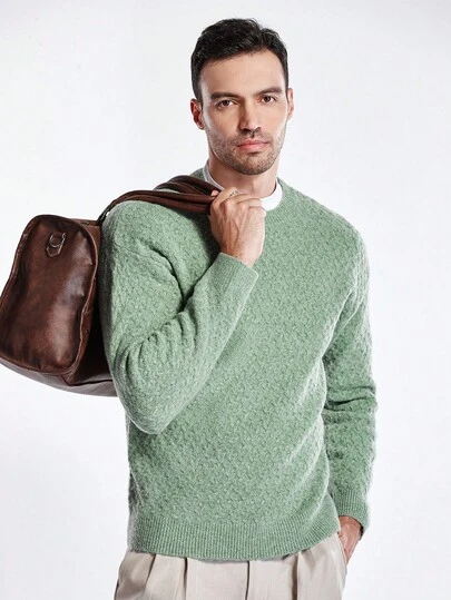 Manfinity CityGents Autumn/Winter New Blogger Stylish 3D Floral Pattern Men Pullover Sweater It Is Great For Couples And Makes An Excellent Gift Idea For Boyfriends Or Husbands Light Green Sweater, A Must-Have For Going Out, Youth Sweater